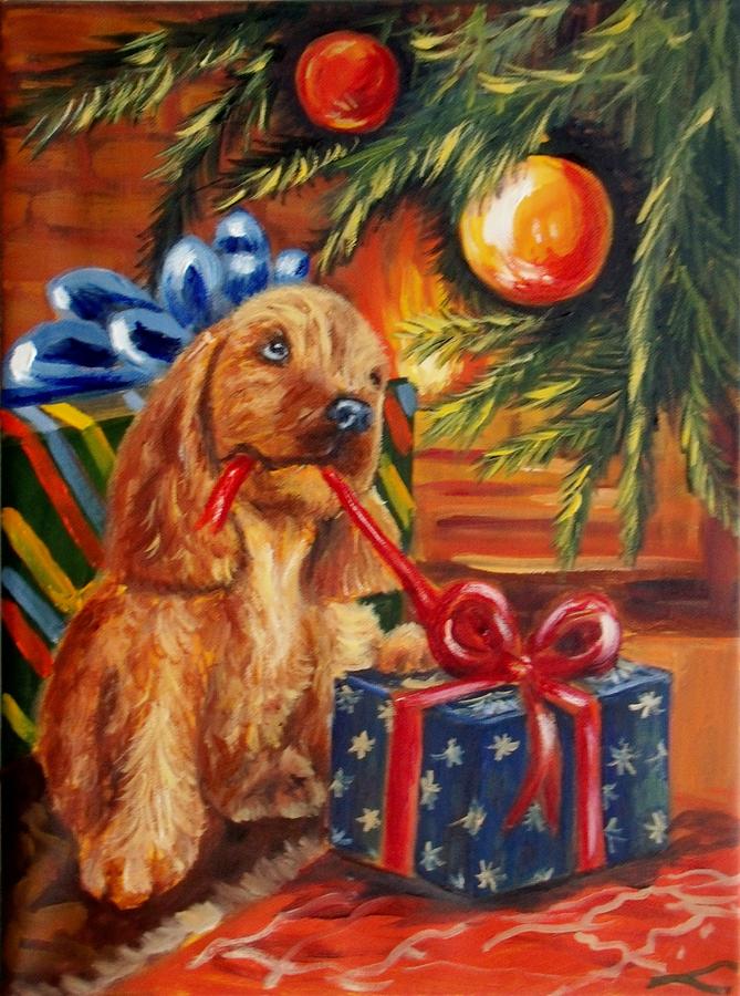 Christmas Painting - Christmas present by Elena Sokolova