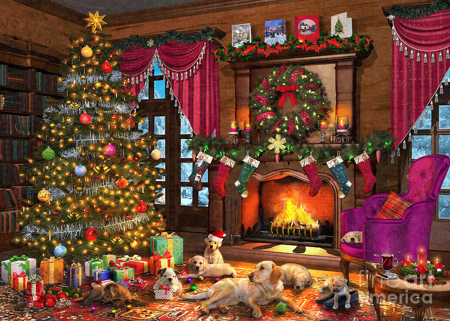 Christmas Digital Art - Christmas Puppies by MGL Meiklejohn Graphics Licensing