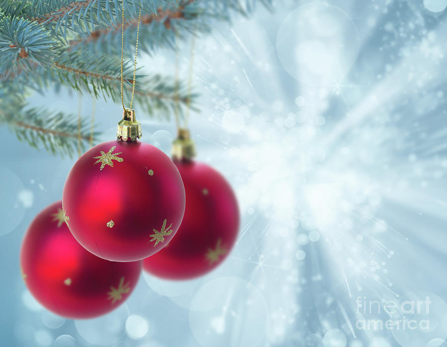 Christmas Red Balls on Blue  Photograph by Anastasy Yarmolovich