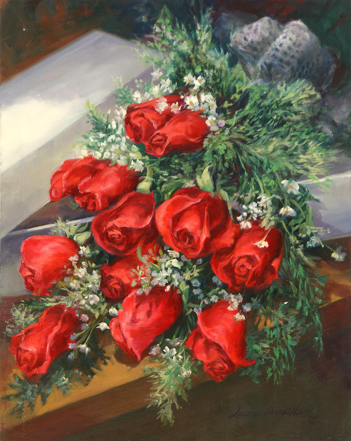 Rose Painting - Christmas Red Roses by Laurie Snow Hein