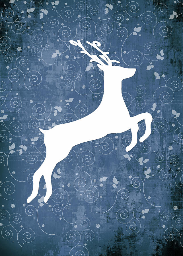 Christmas Reindeer on blue No text Digital Art by Maggie Terlecki