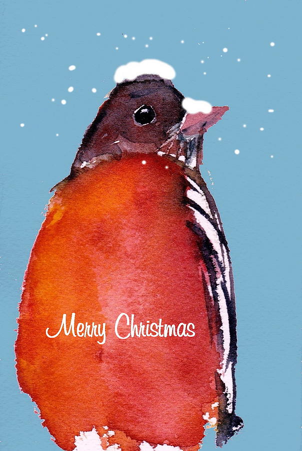 Christmas Robin Painting by Anne Duke