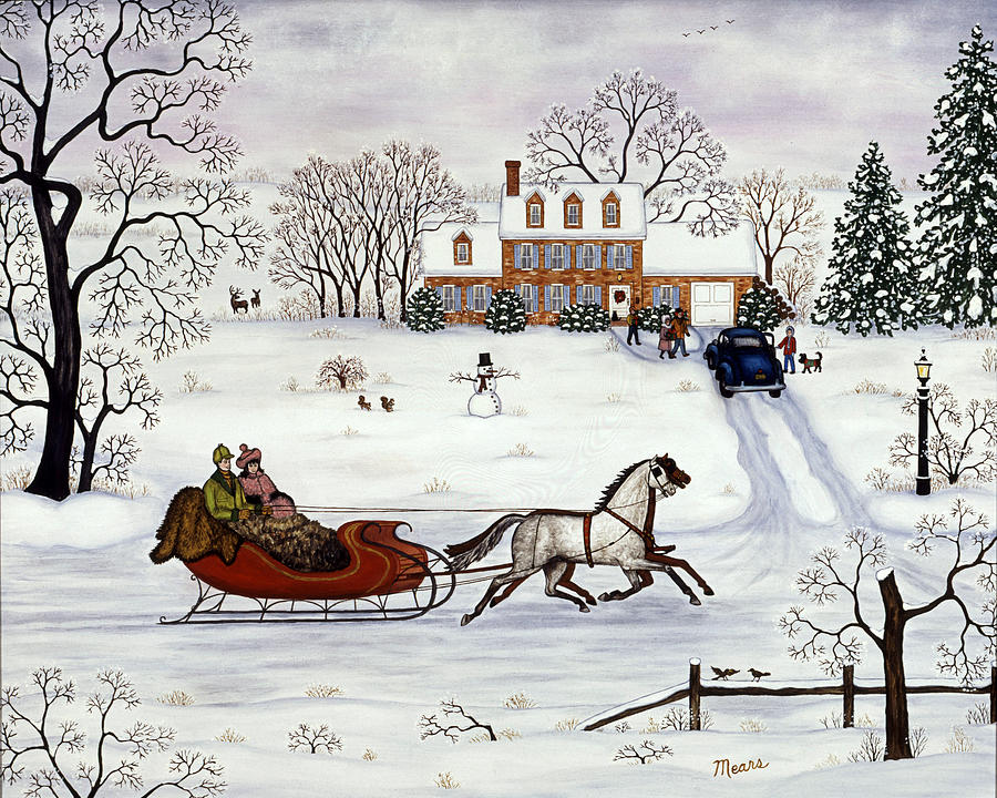 Christmas Sleigh Ride Painting by Linda Mears