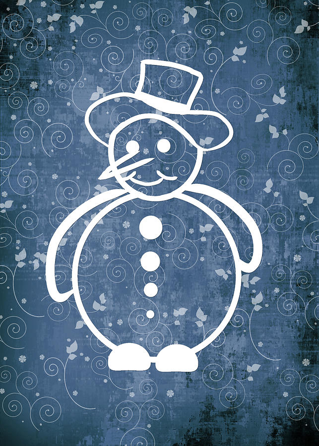 Christmas Snowman on Blue No Text Digital Art by Maggie Terlecki