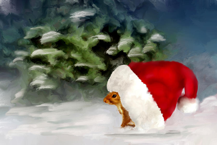 Christmas Squirrel Digital Art by Mary Timman