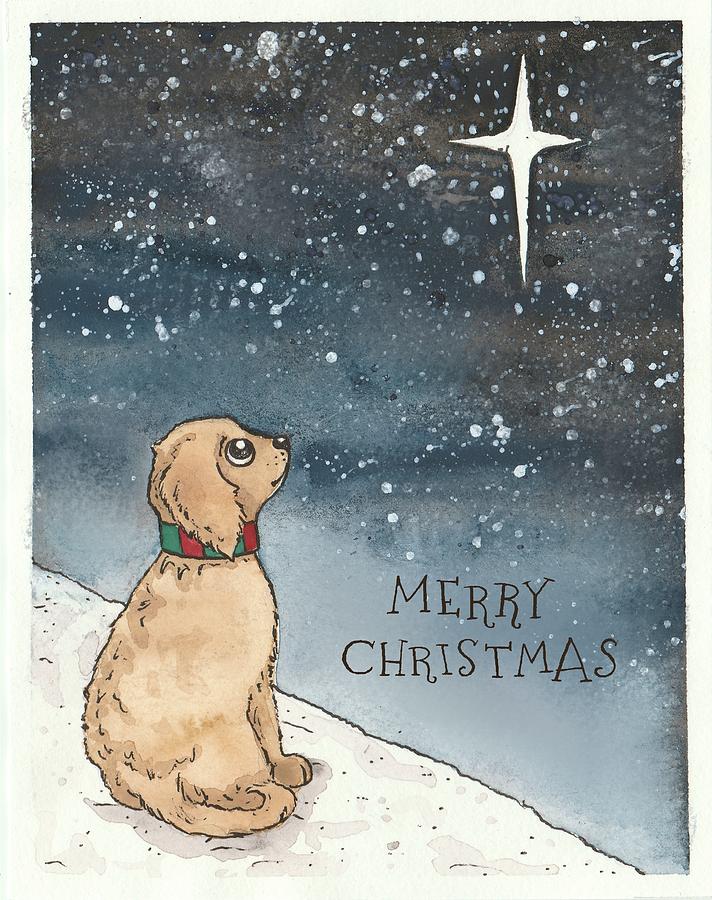 Christmas Star Dog Painting by Katrina Davis
