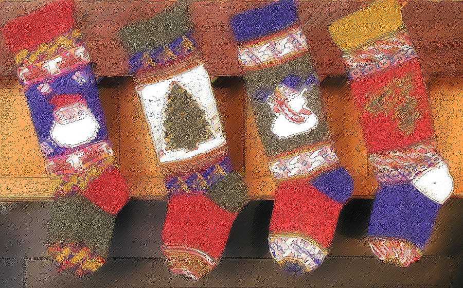 Christmas Stockings Painting - Christmas Stockings Ready for Santa by Mary Helmreich