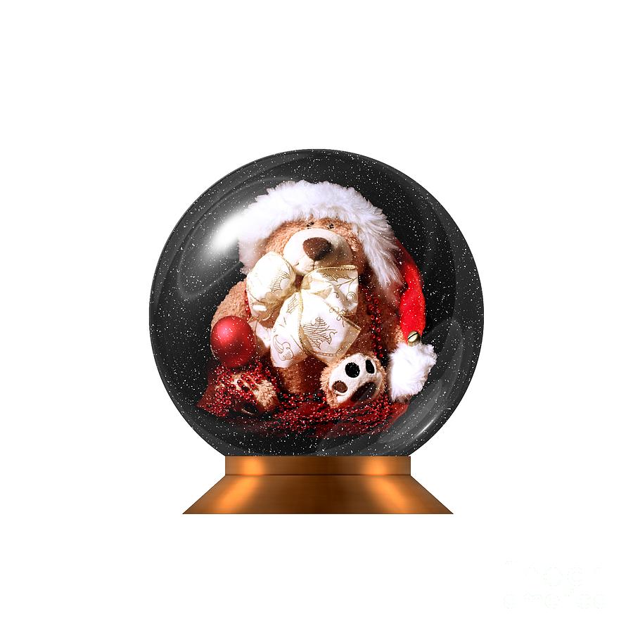 Christmas Photograph - Christmas Teddy Snow Globe on a transparent background by Terri Waters