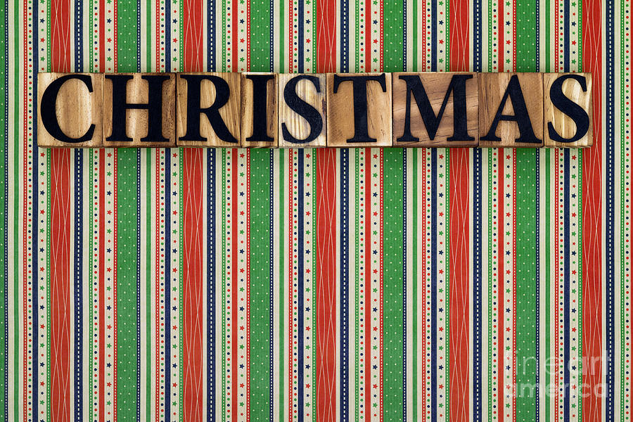 Christmas Text On Striped Background Photograph
