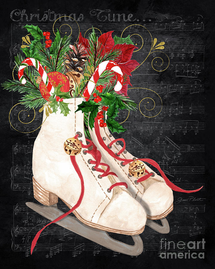 Christmas Time Ice Skates Painting by Jean Plout