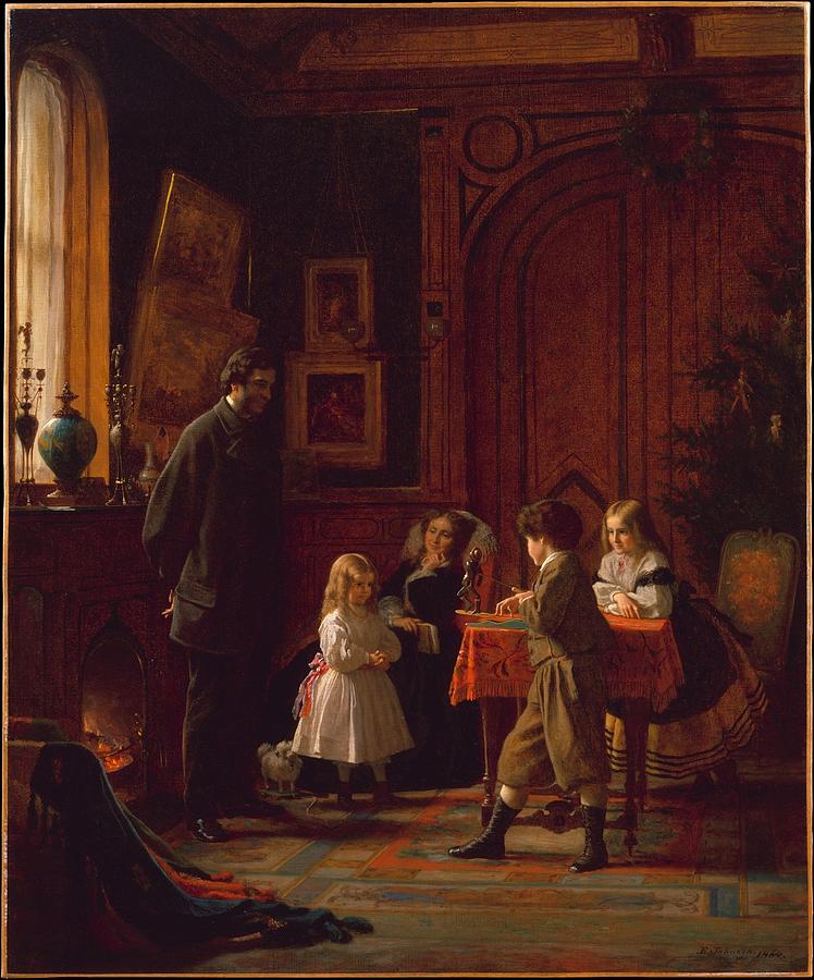 Eastman Johnson Painting - Christmas-Time, The Blodgett Family by Celestial Images