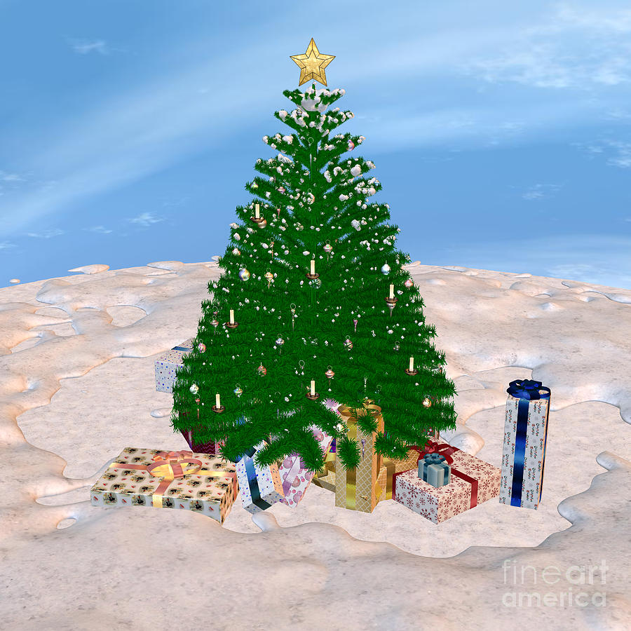 Christmas Digital Art - Christmas Tree and Presents by Design Windmill