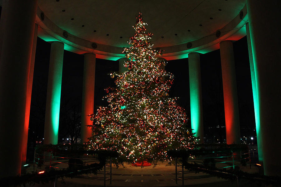 Christmas Tree At The Canadian Embassy In Washington At Night Photograph by Cora Wandel