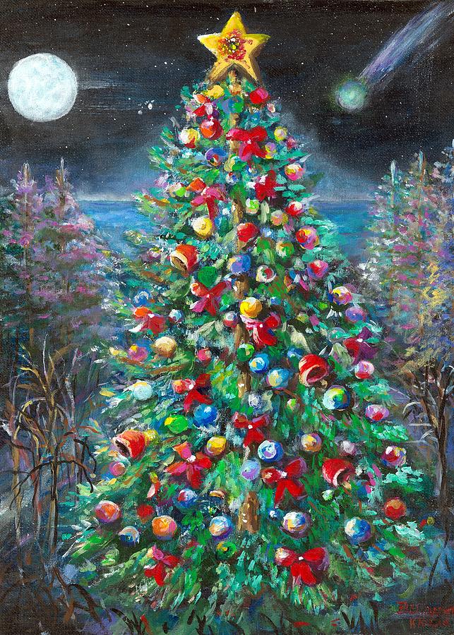 Christmas Tree at Twilight Painting by Bernadette Krupa