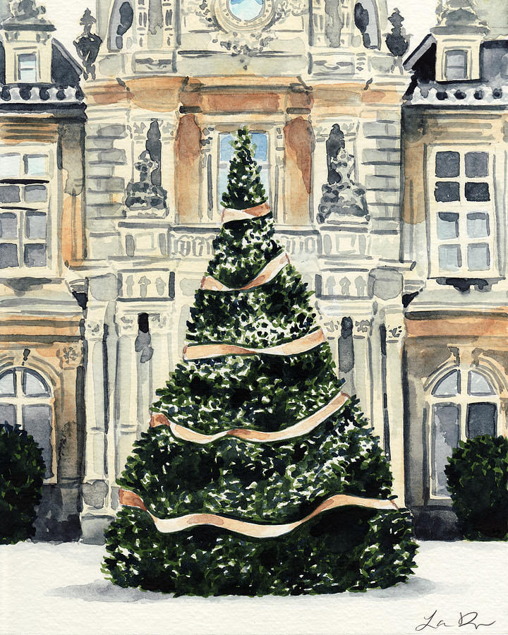 Christmas Tree At Versailles French Chateau Holiday Painting by Laura Row