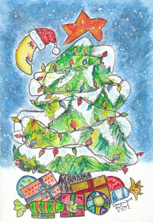 Christmas Tree Painting by Dominique Fortier