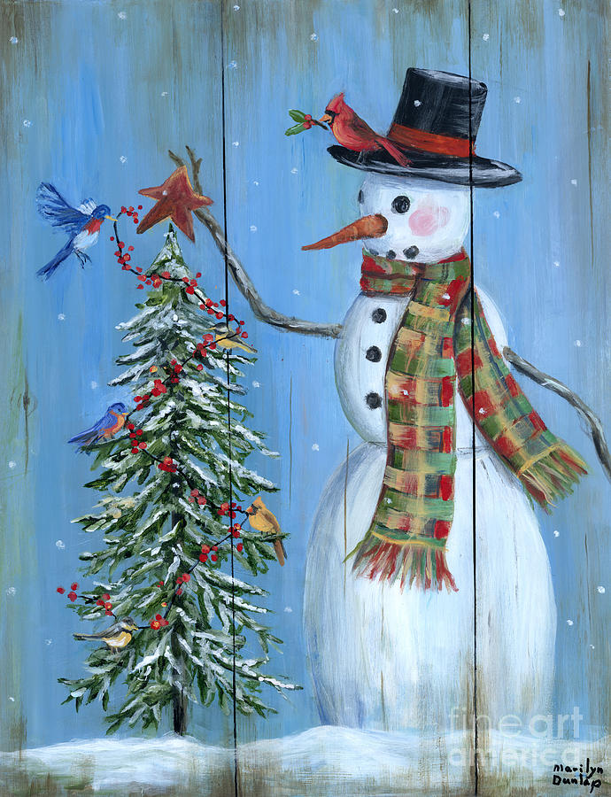Bird Painting - Christmas Tree magic by Marilyn Dunlap