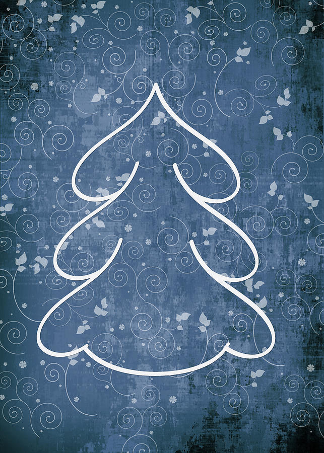 Christmas Tree on blue II No Text Digital Art by Maggie Terlecki