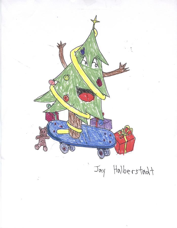 Christmas Tree on Skateboard Drawing by Jayson Halberstadt