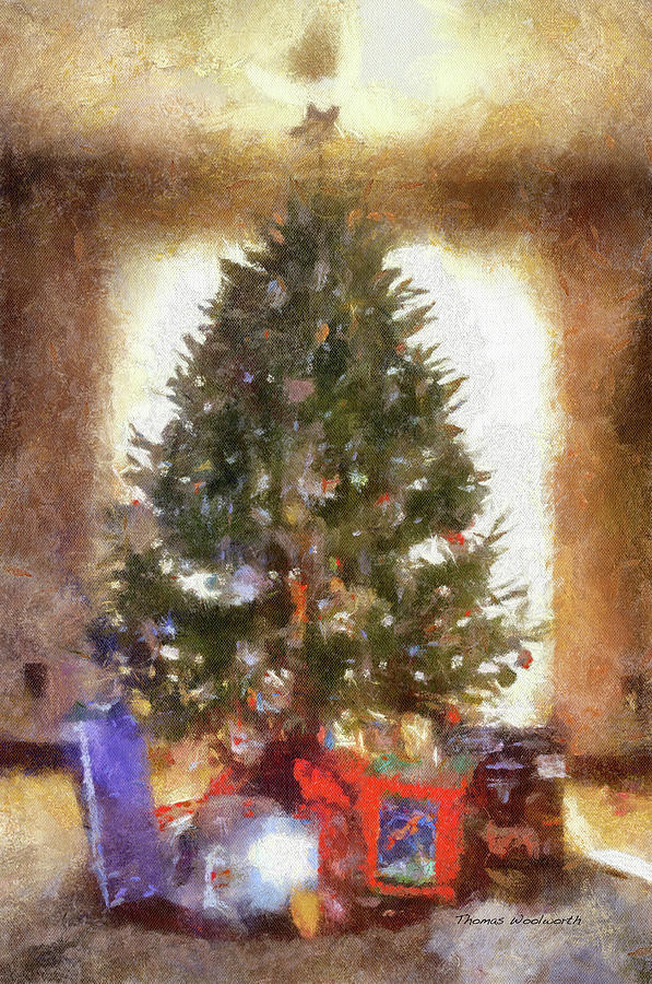 Christmas Tree With Presents Mixed Media by Thomas Woolworth
