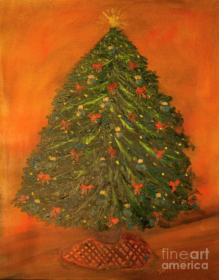 Christmas Tree with Red Bows Painting by Iris Richardson