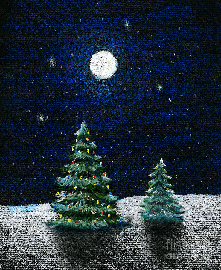 Christmas Trees In The Moonlight Drawing by Nancy Mueller