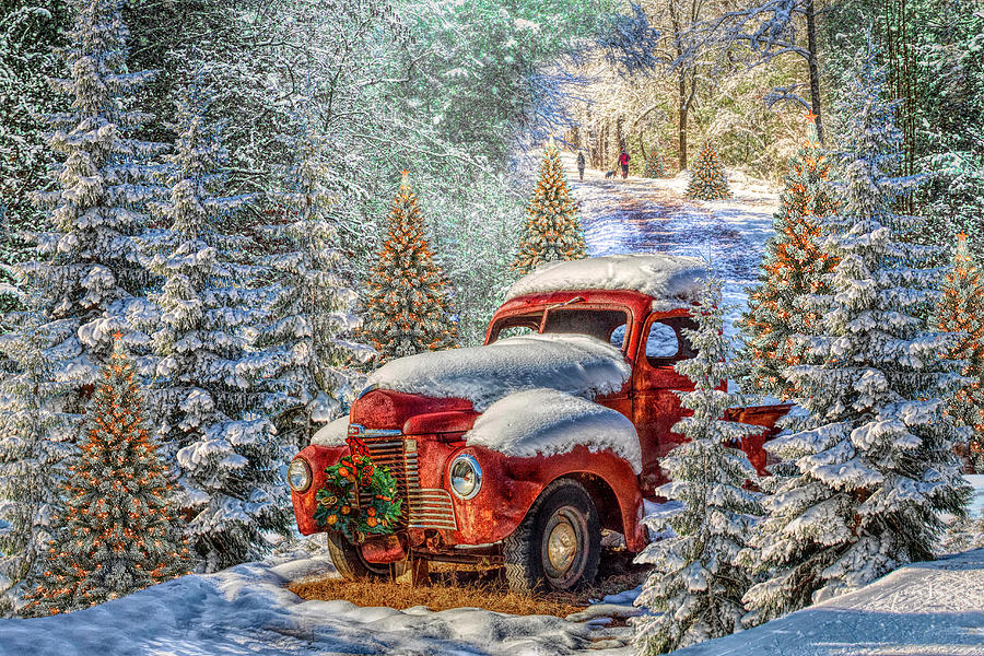 Christmas Truck in the Snow in HDR Detail Photograph by Debra and Dave Vanderlaan