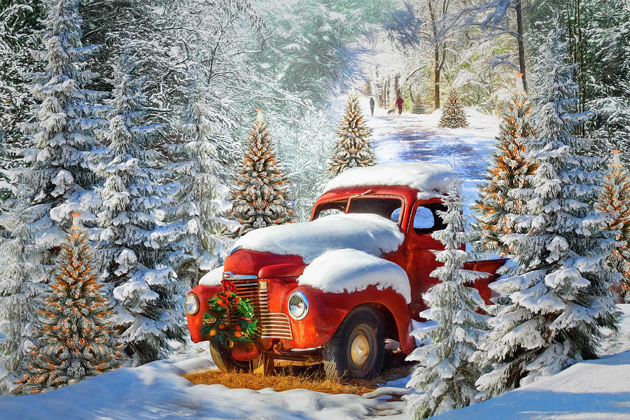 Christmas Truck in the Snow Painting Photograph by Debra and Dave Vanderlaan