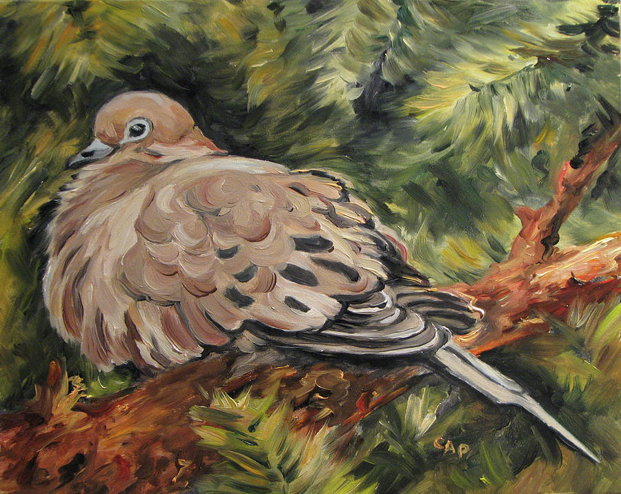 Christmas Turtle Dove Painting by Cheryl Pass