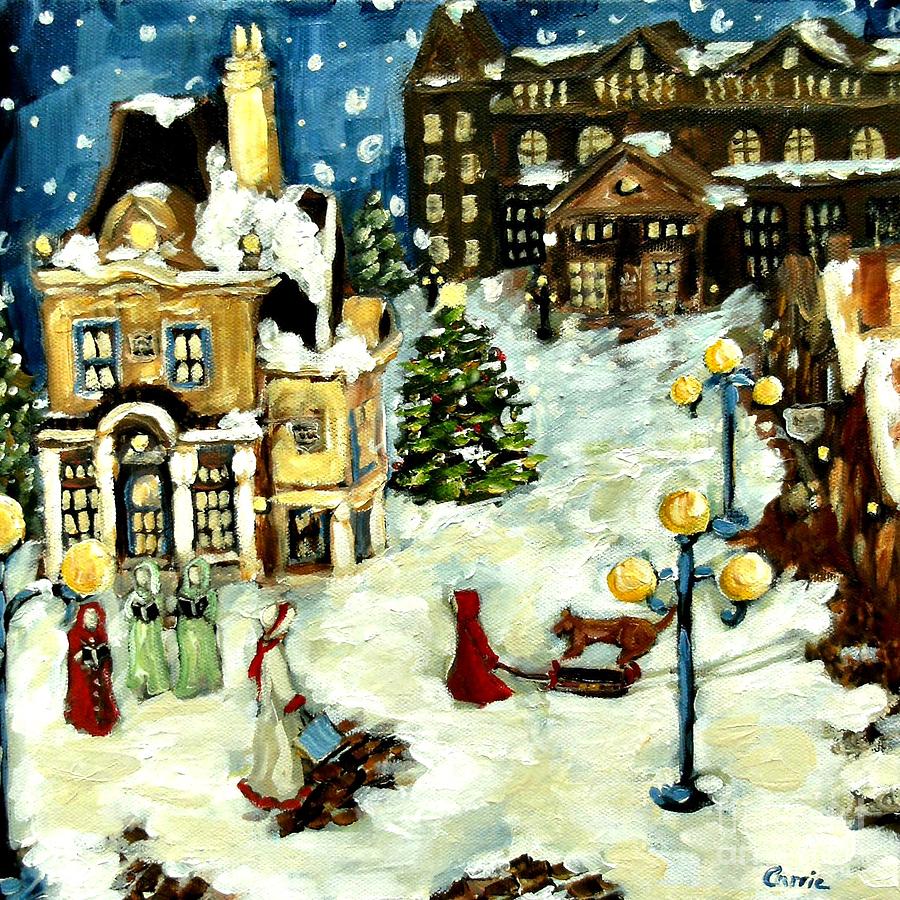 Christmas Village Painting by Carrie Joy Byrnes