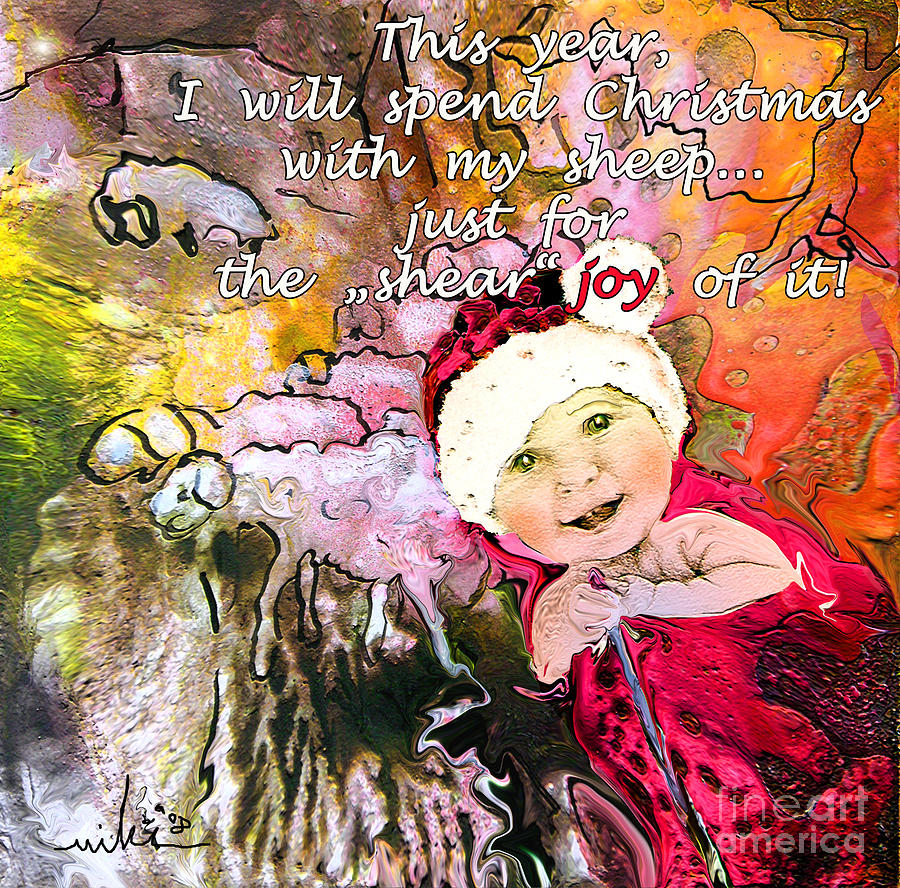Christmas with My Sheep Painting by Miki De Goodaboom