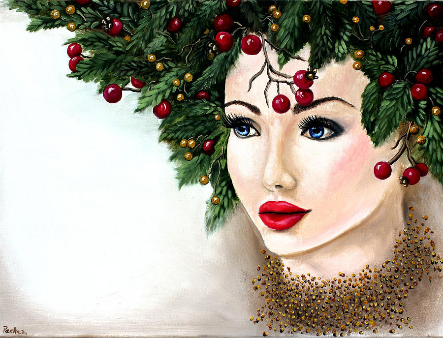 Christmas Woman Painting by Pechez Sepehri