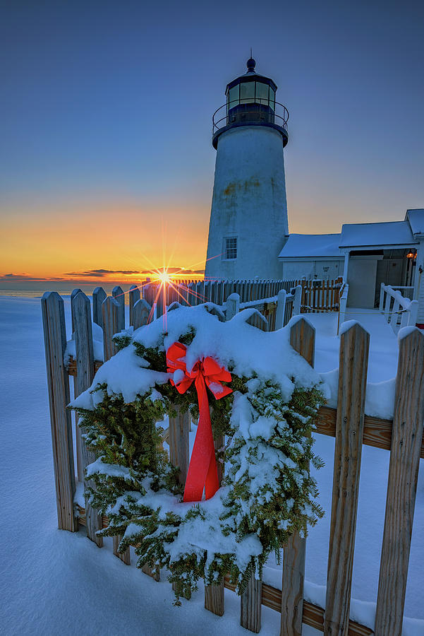 Christmas Photograph - Christmas Wreath and Pemaquid Point by Rick Berk