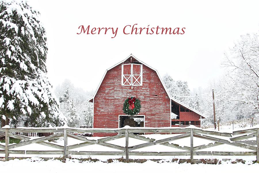 Winter Photograph - Christmas Wreath Barn by Benanne Stiens
