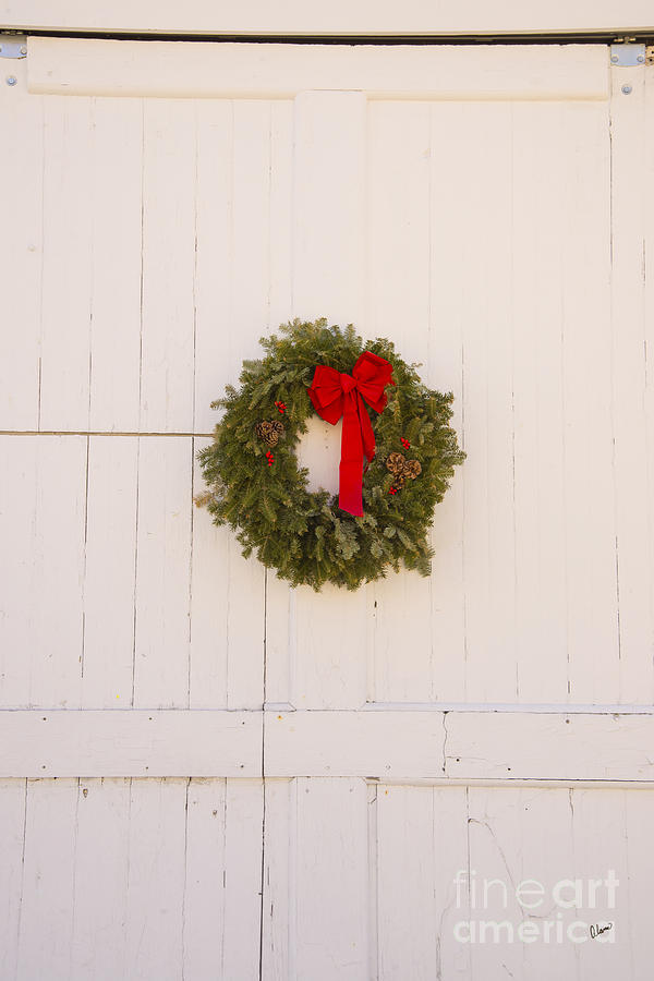 Christmas Wreath on old Barn Door Photograph by Alana Ranney