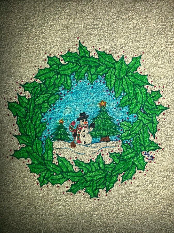Christmas Wreath Drawing by Susan Turner Soulis