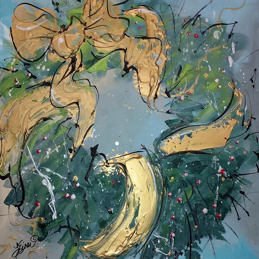 Christmas Wreath Painting by Terri Einer