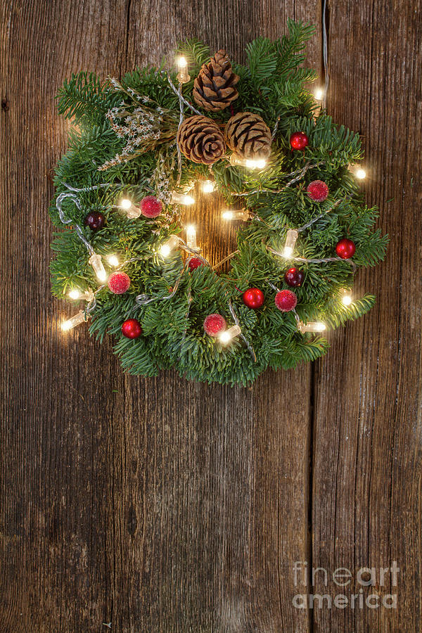 Christmas Wreath with Lights Photograph by Anastasy Yarmolovich