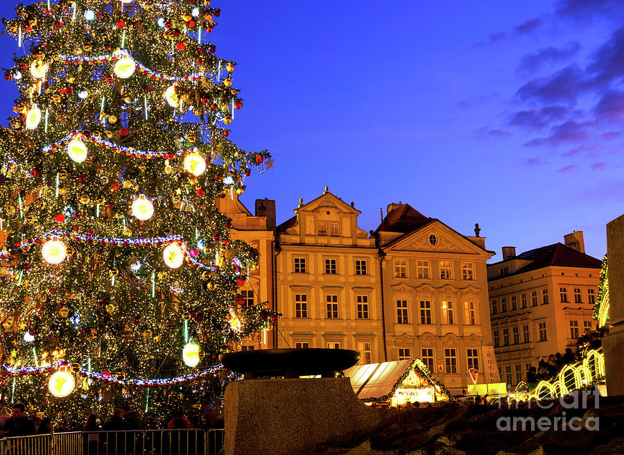 Christmastime in Old Town Square Prague Photograph by John Rizzuto