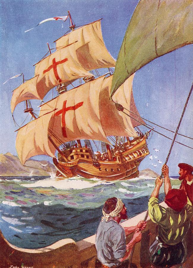 Columbus Drawing - Christopher Columbus Leaves The Coast by Vintage Design Pics