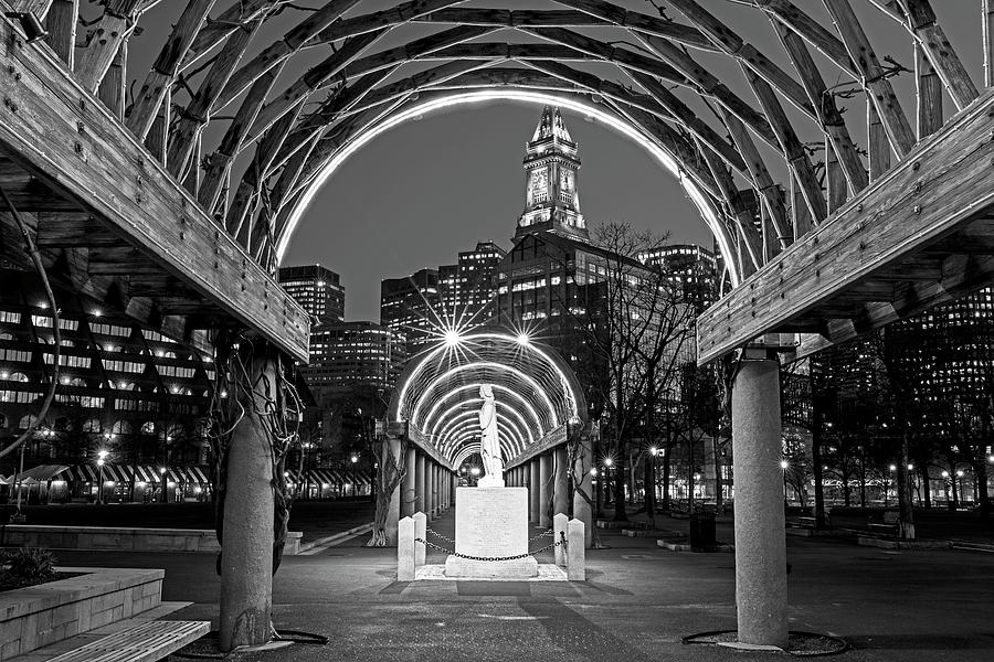 Christopher Columbus Park Boston MA Trellis Statue Black and White Photograph by Toby McGuire