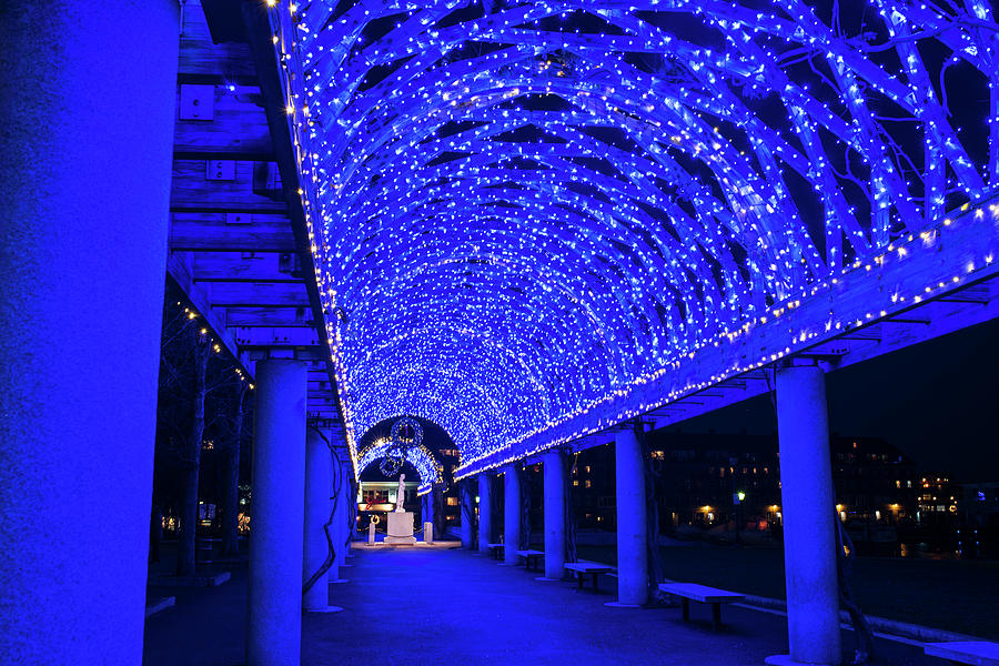 Christopher Columbus Park Lit up in Blue Boston MA Glow Photograph by Toby McGuire