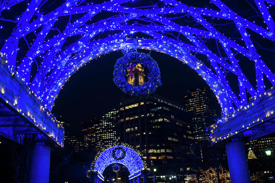 Christopher Columbus Park Trellis lit up for Christmas Boston MA Photograph by Toby McGuire