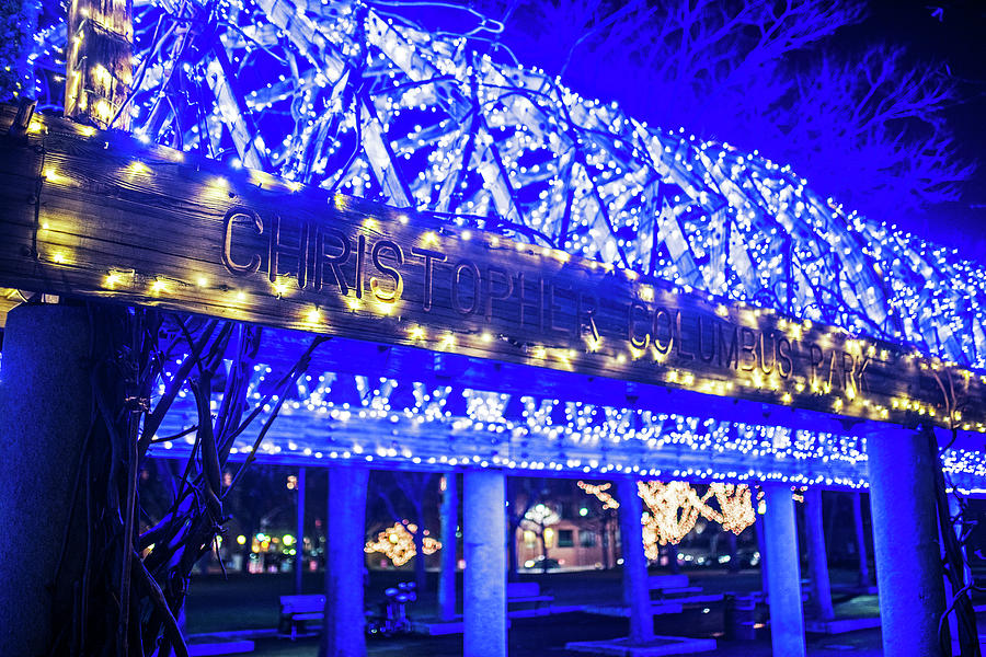 Christopher Columbus Park Trellis lit up for Christmas Boston MA Xmas Photograph by Toby McGuire