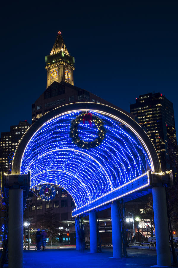 Christopher Columbus Park Trellis lit up in blue for Christmas Boston MA Photograph by Toby McGuire