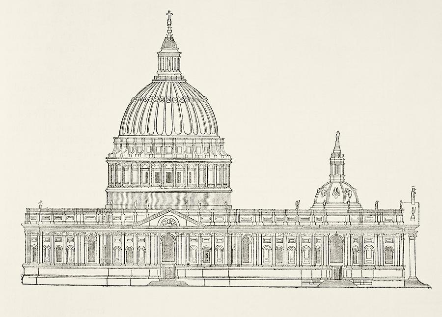 Wren Drawing - Christopher Wren S First Design For The by Vintage Design Pics