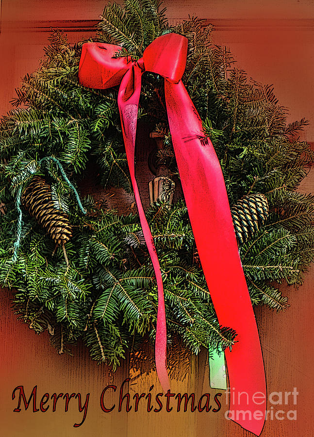 Merry Christmas Photograph - Christmas Wreath on Door by Sandy Moulder