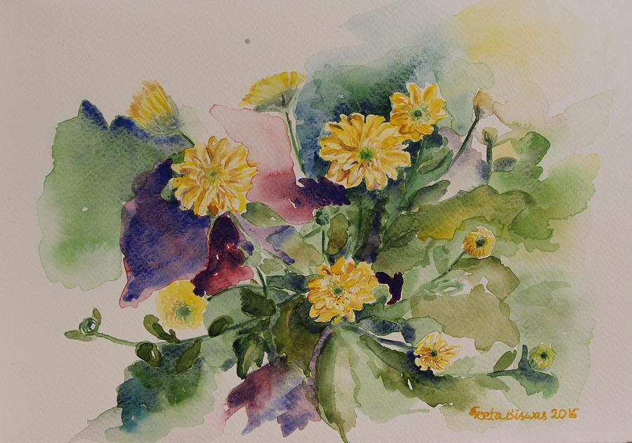 Flower Painting - Chrysanthemum flowers still life  by Geeta Yerra