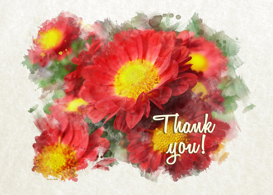 Chrysanthemum Flowers Watercolor Thank You Card Mixed Media by Christina Rollo