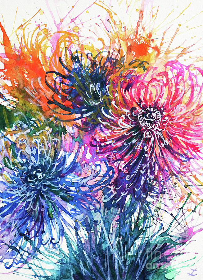 Chrysanthemum Splash Painting by Zaira Dzhaubaeva